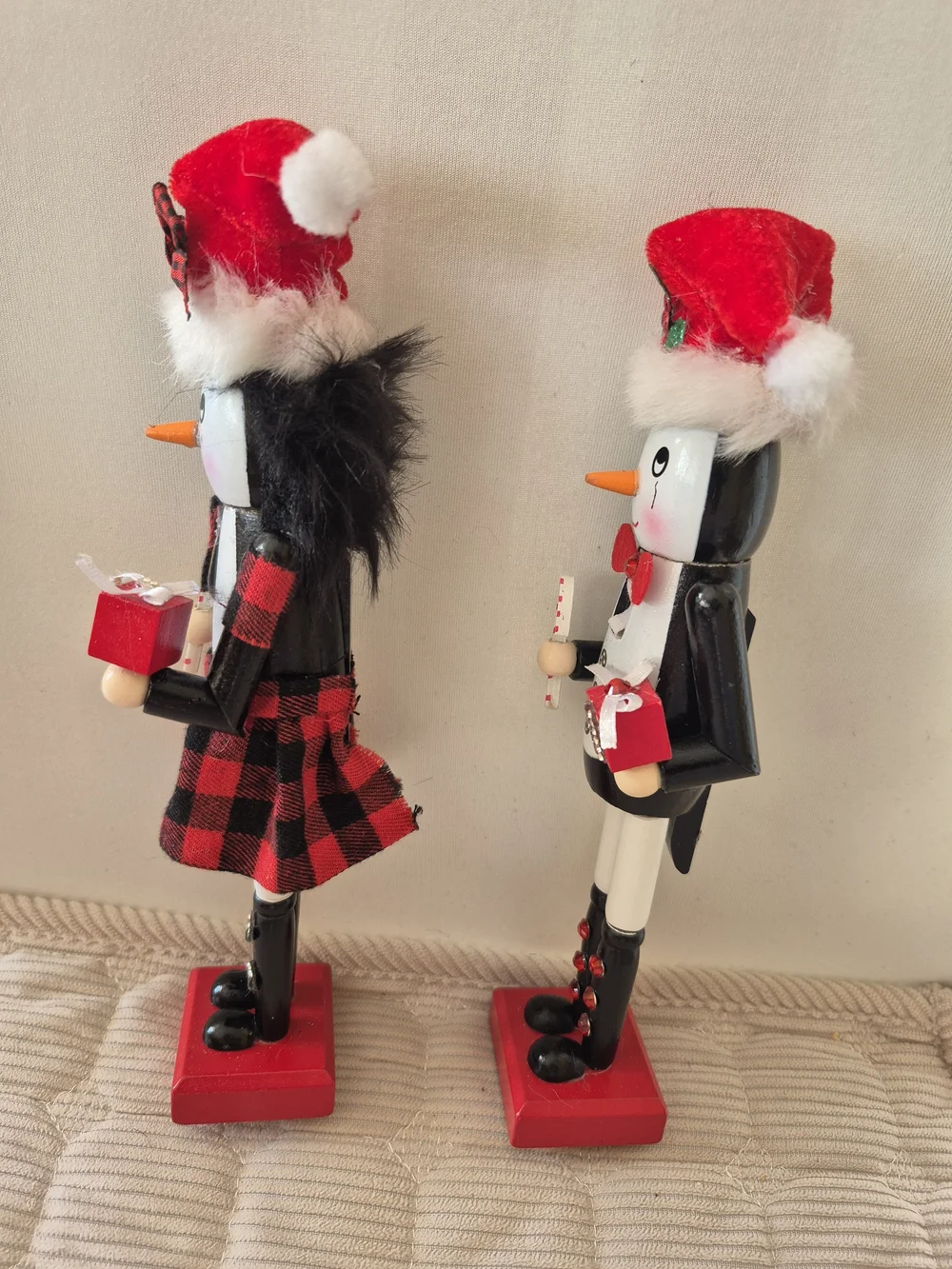 Red Holiday Nutcracker Couple Penguin Figurines - Festive Decor